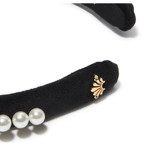 RARE Lele Sadoughi Timeless Chic Pearls Jet Black Velvet Slim Headband - Picture 8 of 9